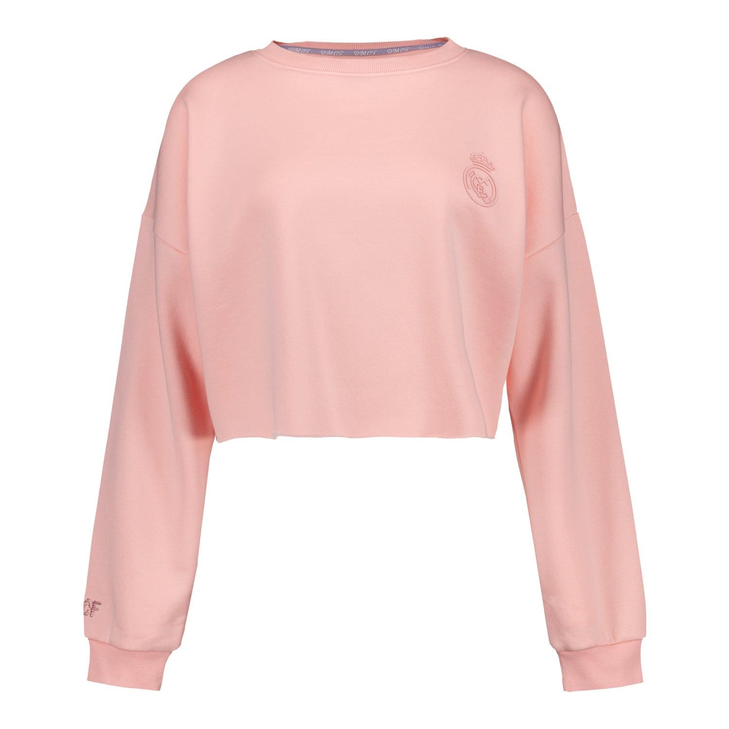 Womens Real Madrid Ladies Vintage Pink Cropped Sweatshirt