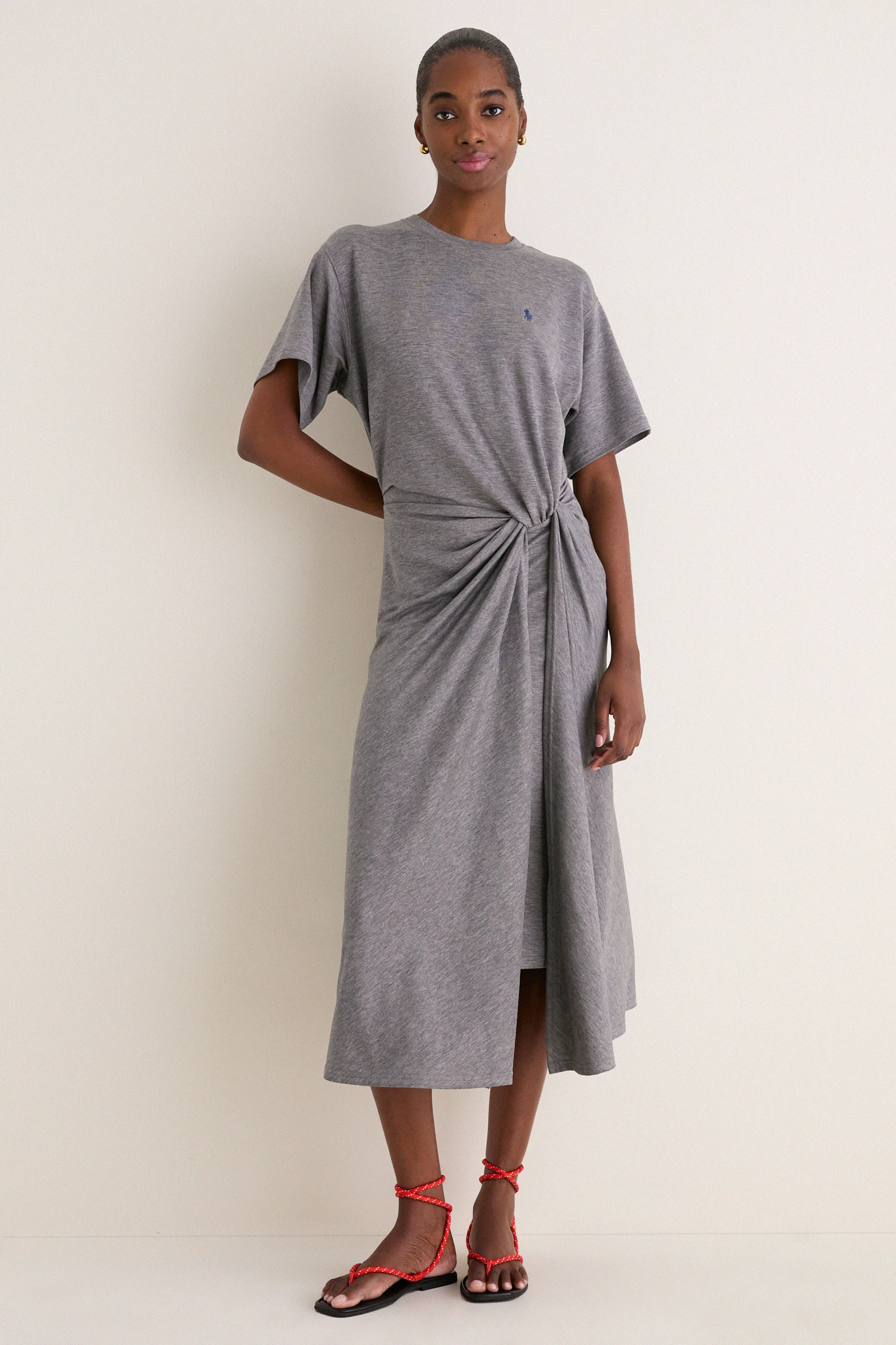 Cobblestone Heather Knit Crew Neck Short Sleeve Dress