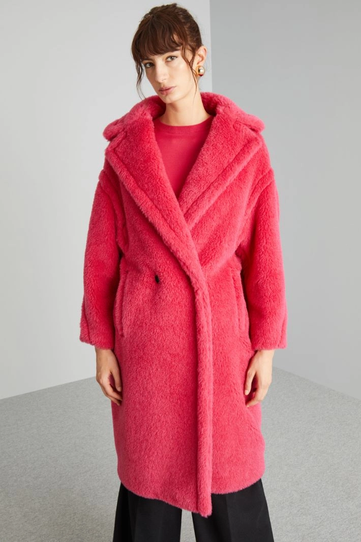 Oversized plush effect coat - RASPBERRY