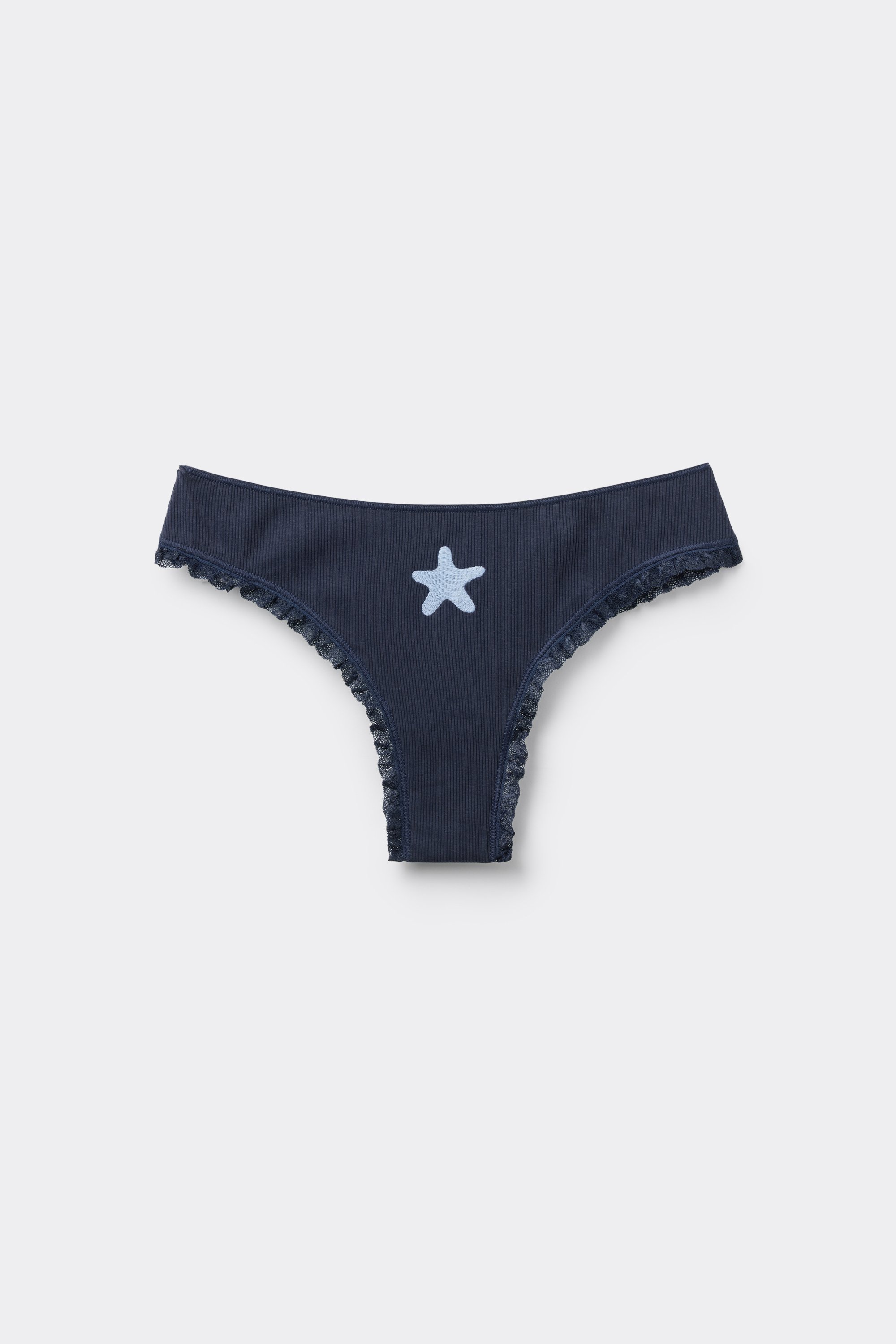 Ribbed Cotton Brazilian Briefs with Embroidery