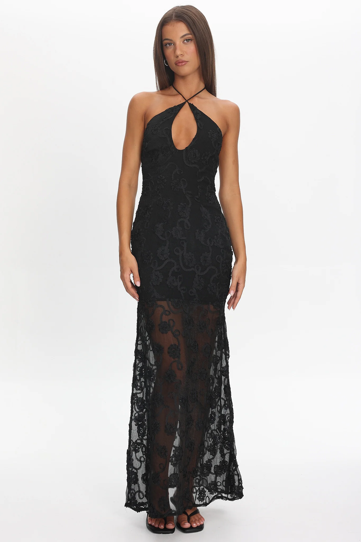 One Night Low Back Maxi Dress Embellished Black