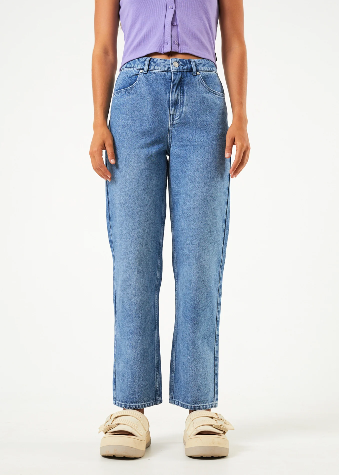 AFENDS Womens Shelby - Denim Wide Leg Jean Long - Worn Blue
