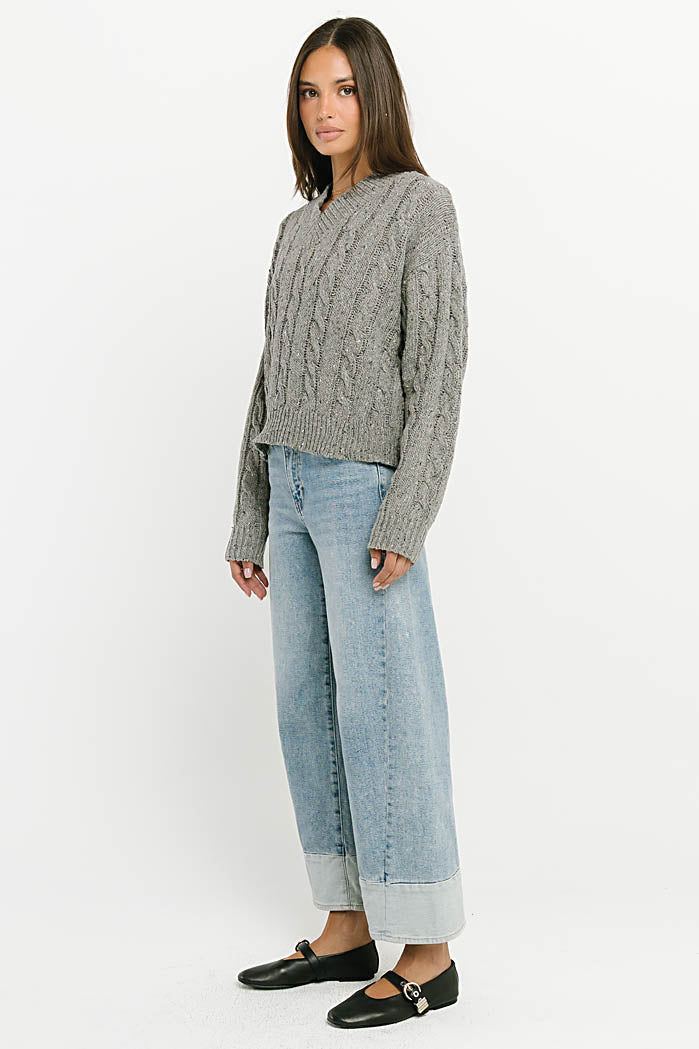 Sariah Low Rise Contrast Wide Leg Jeans