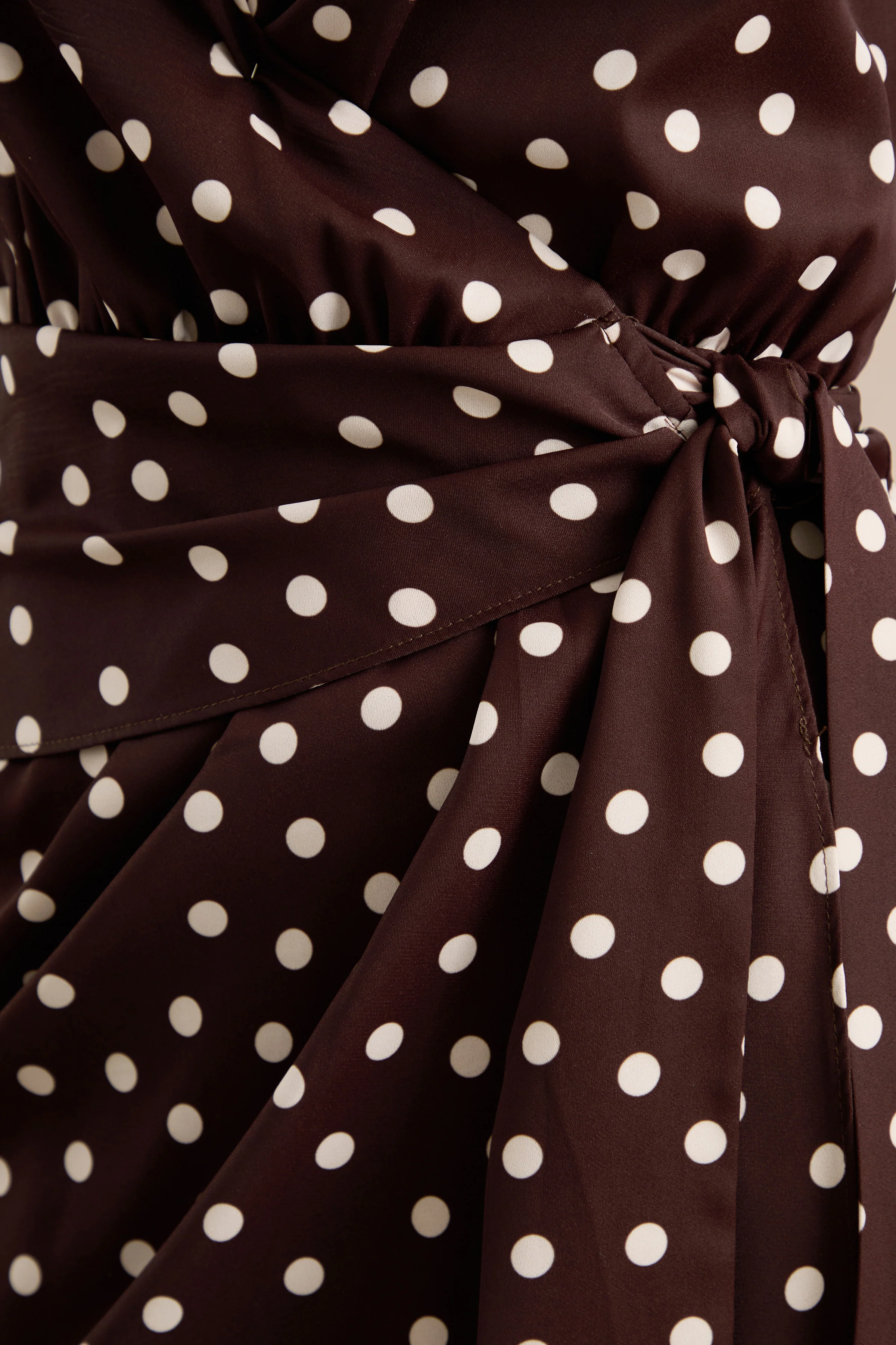 Amarosia | Brown Polka-Dot Wrap Shirt Midi-Dress