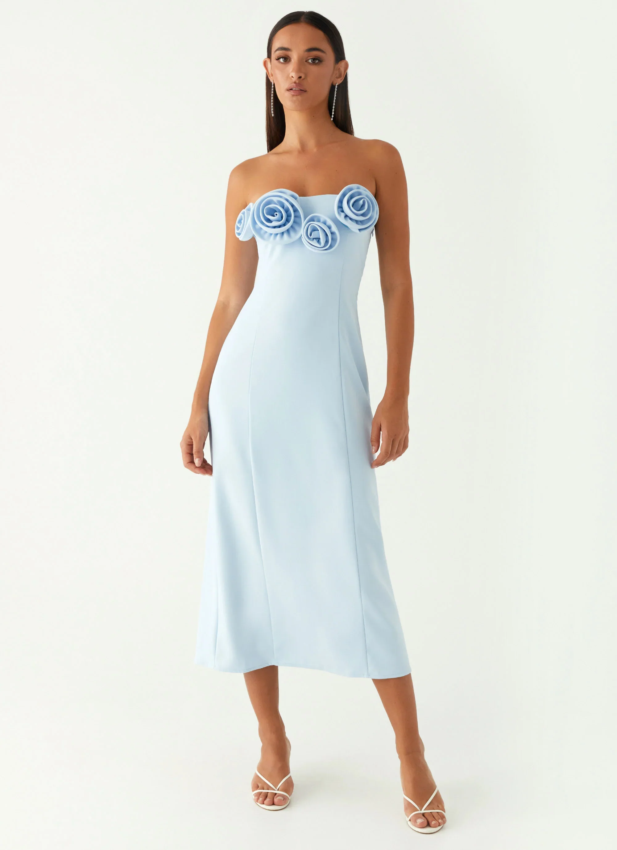 Patsie Strapless Midi Dress - Blue