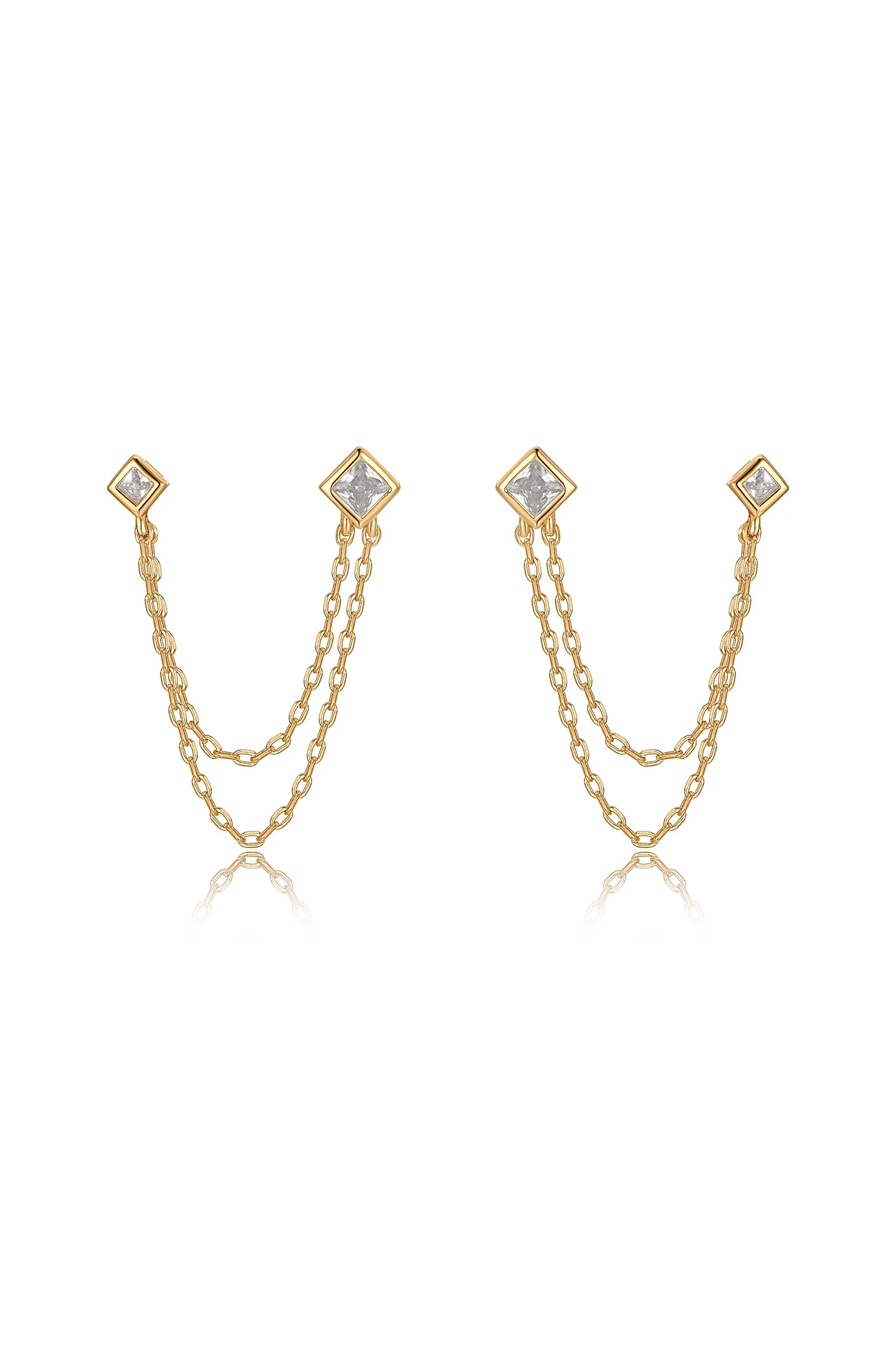 Double Piercing Diamond Shape Earrings