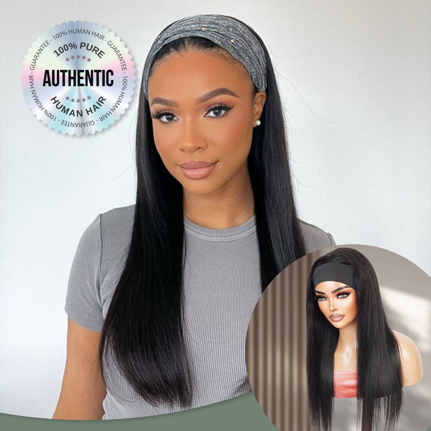 Diva Queen 100% Virgin Human Hair Wear and Go Glueless Headband Wig Straight 22