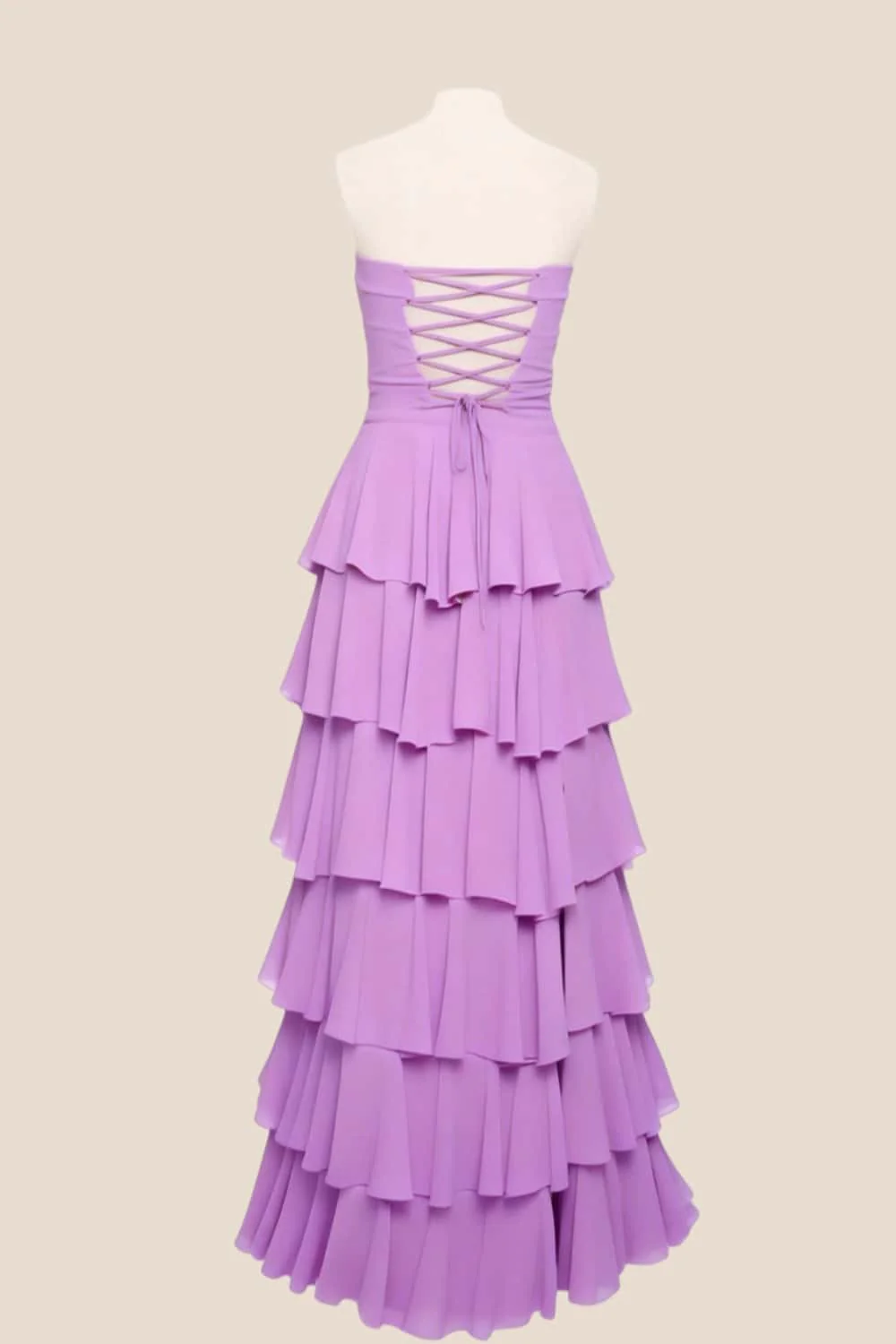 Lilac Strapless Chiffon Ruffle Maxi Dress
