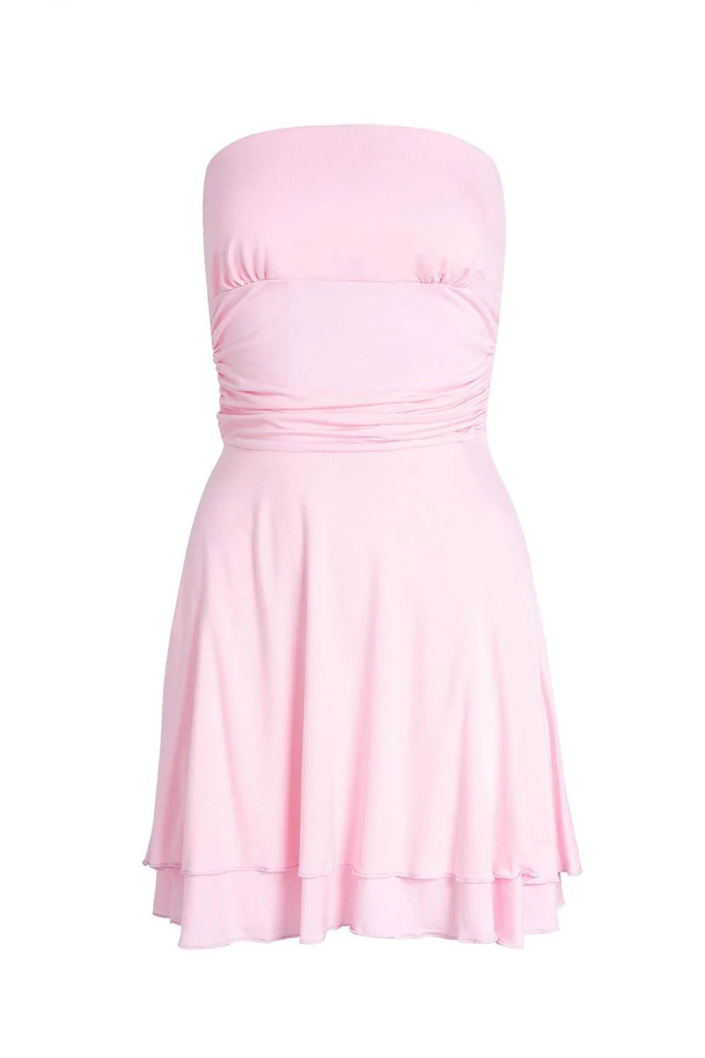 Strapless Hot Pink Ruffle Ruched Short Dress