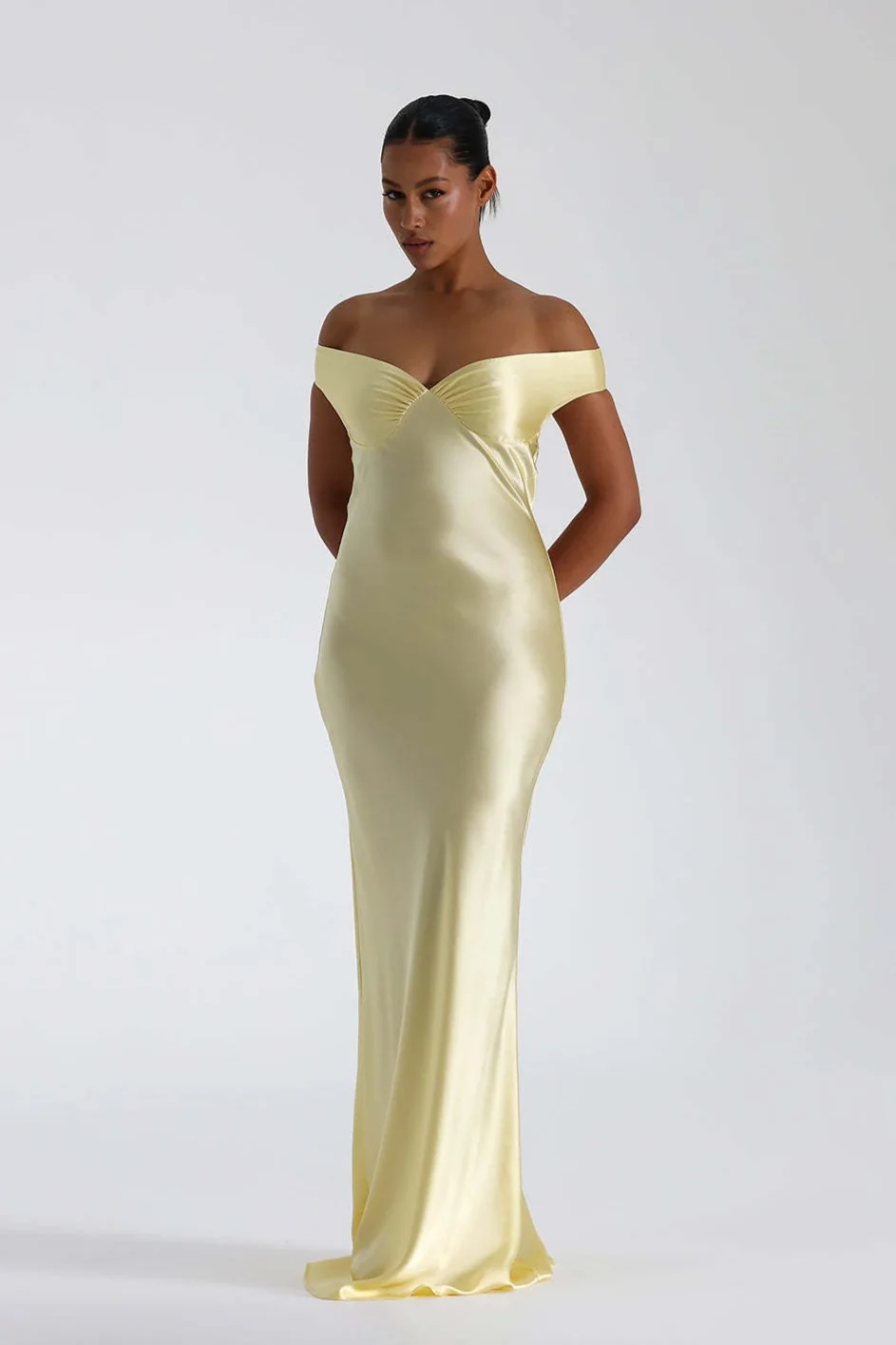 Satin Off Shoulder Bodycon Mermaid Maxi Dress