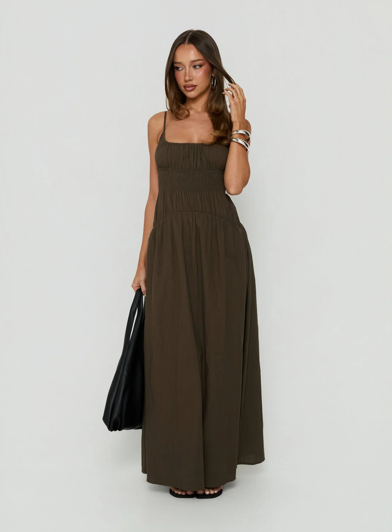 Magnolie Shirred Maxi Dress Green