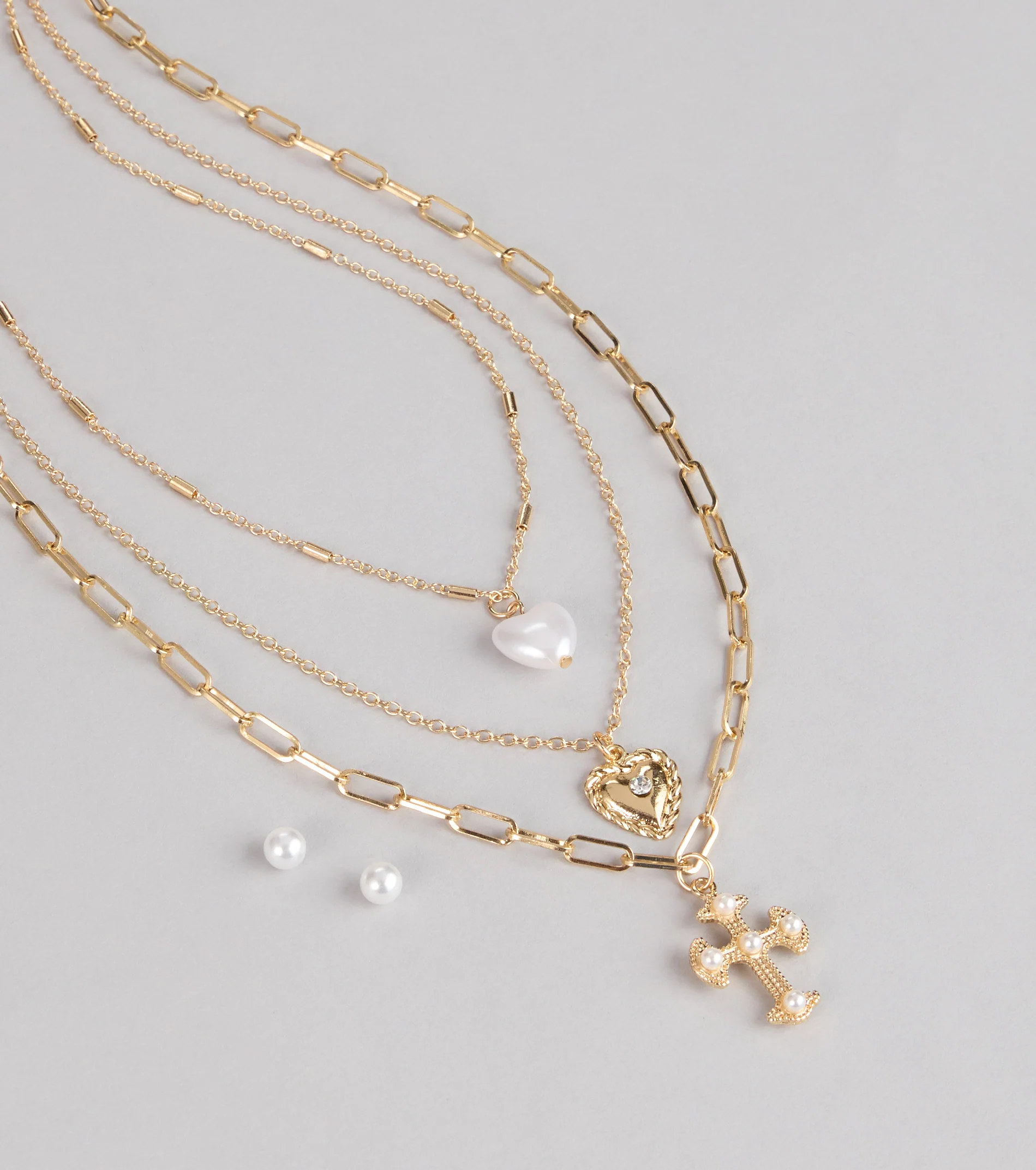 Heart And Charm Layered Necklace Set