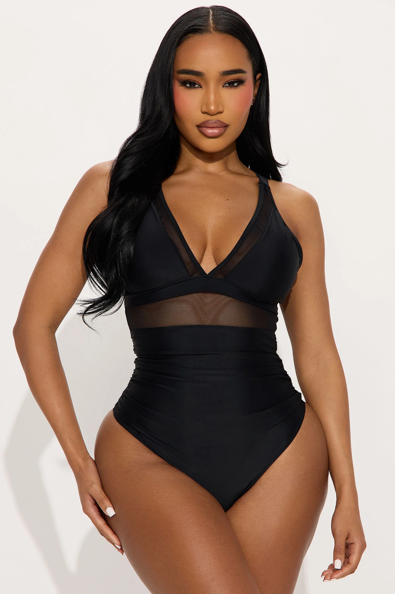Take A Dip Mesh Cutout Tummy Control 1 Piece Swimsuit - Black