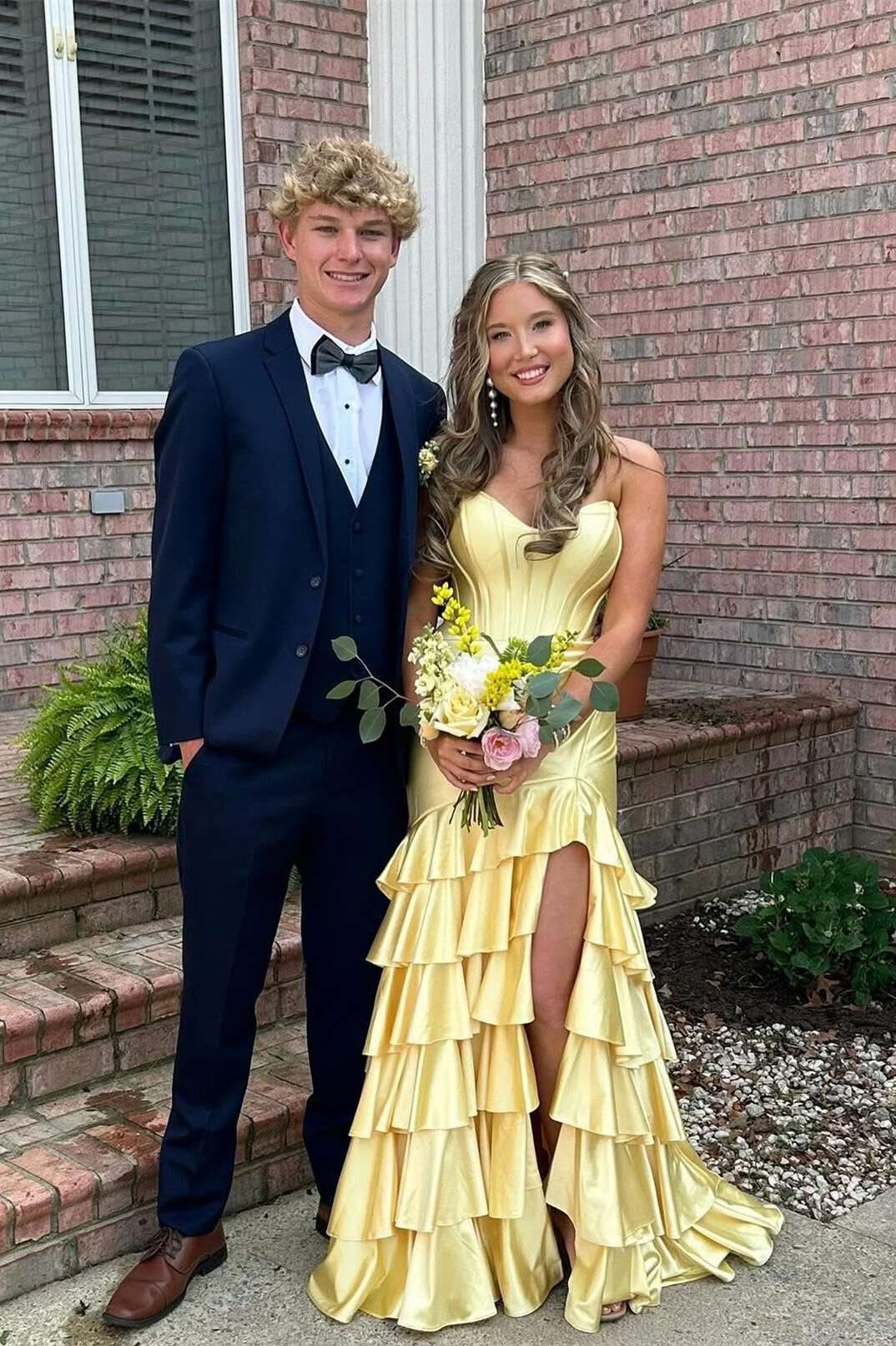 Strapless Sage Green Tiered Long Dress with Slit