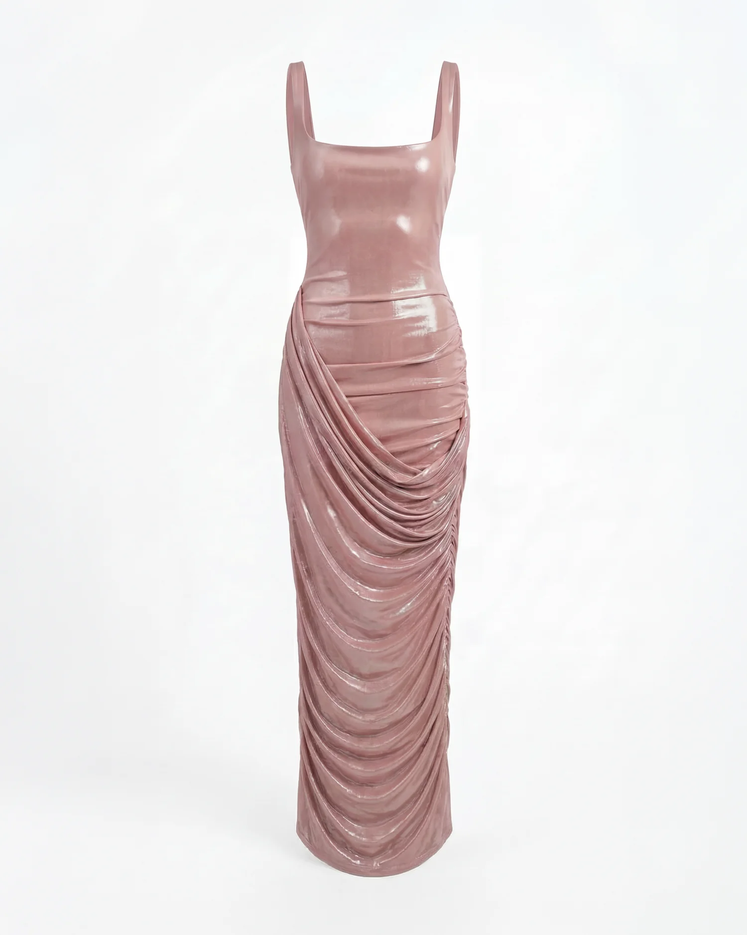Draped Midi Dress with Metallic Sheen
