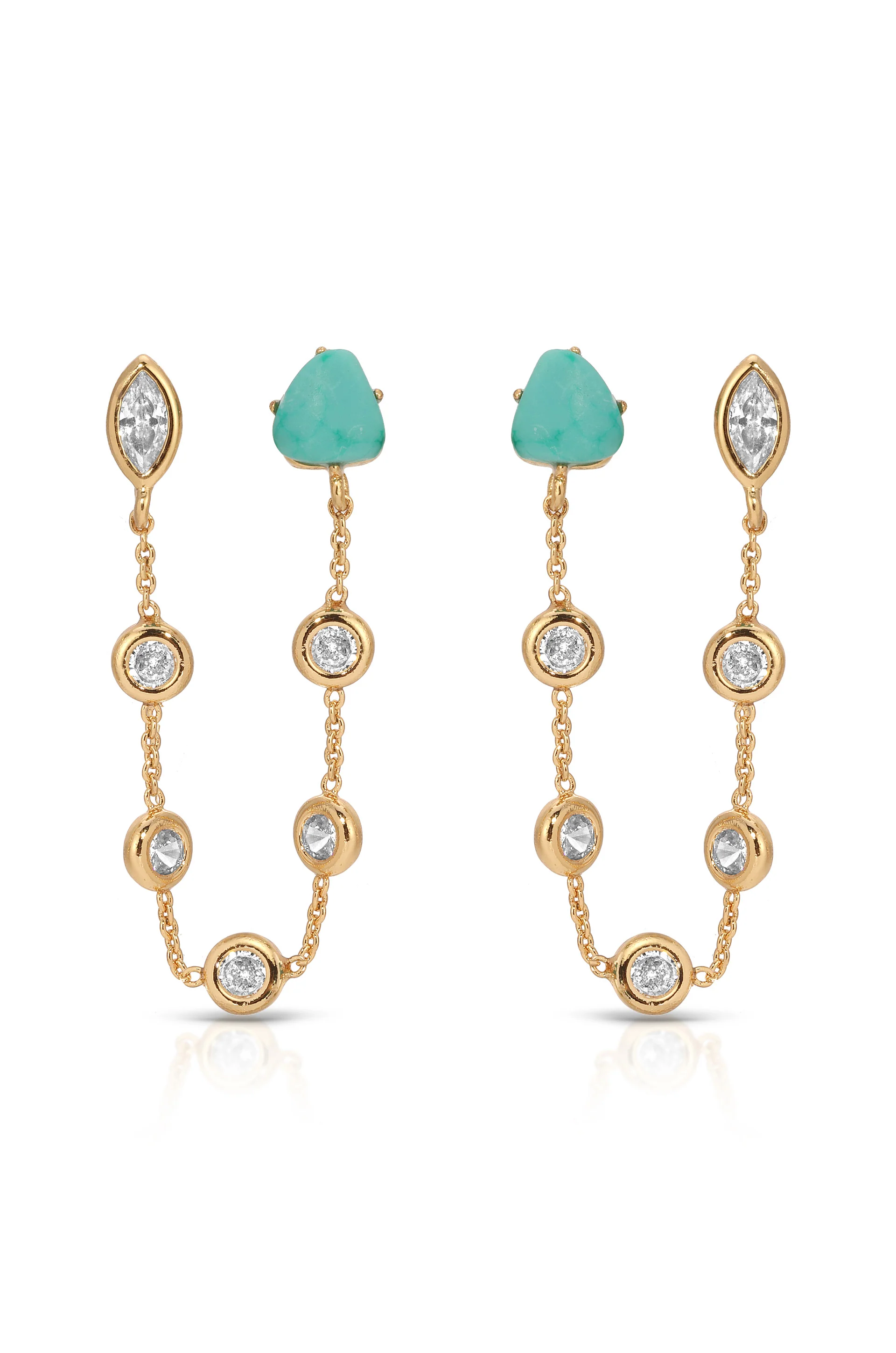 Double Piercing Turquoise Earrings