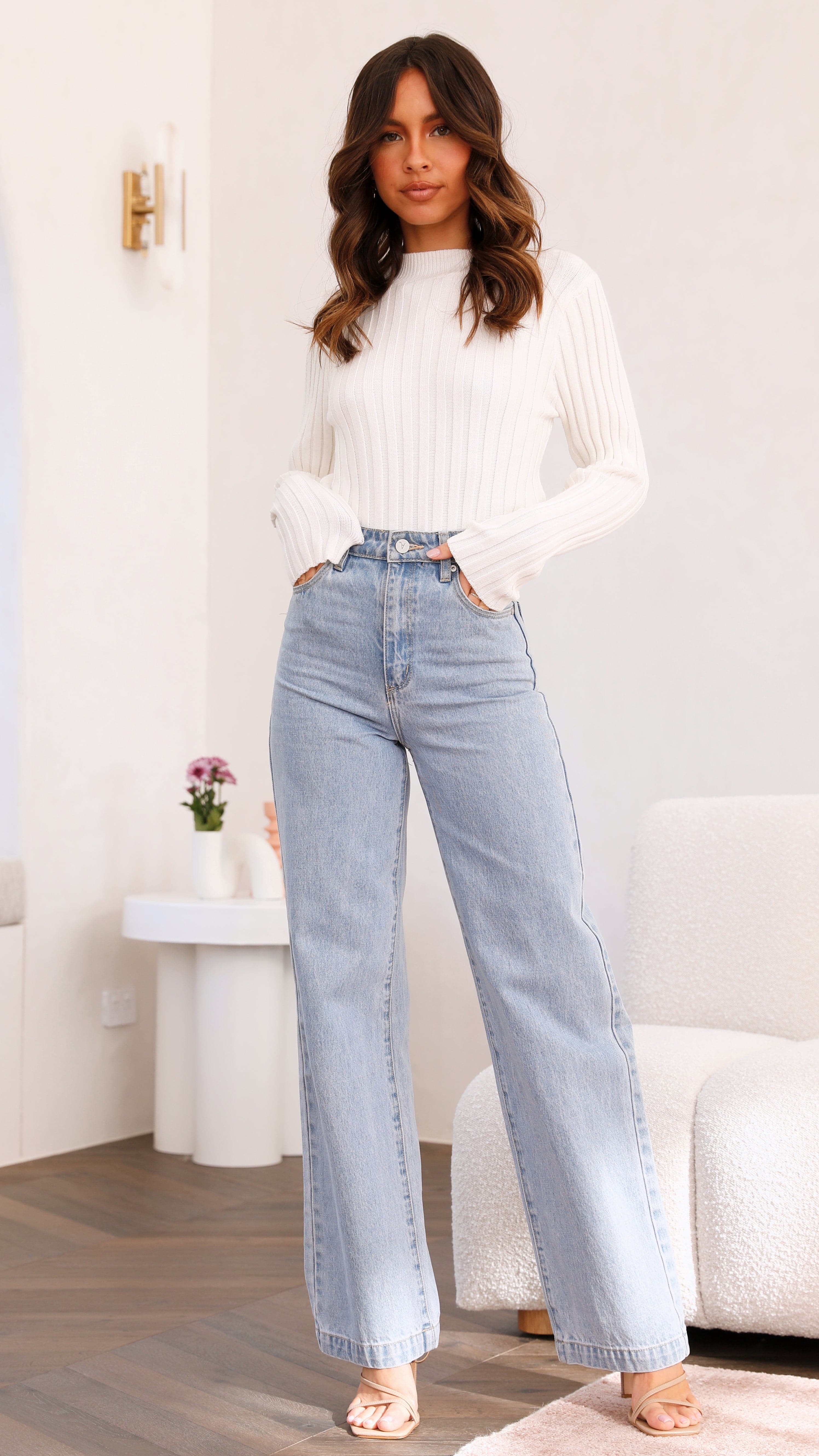 Imogen Long Sleeve Knit Crop - White