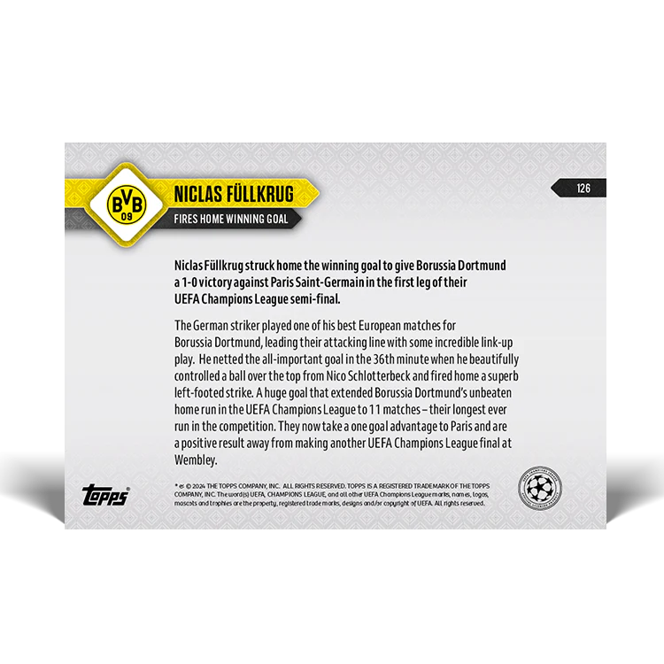 Niclas Füllkrug - Fires home winning goal - 23/24 UCL TOPPS NOW® Card 126
