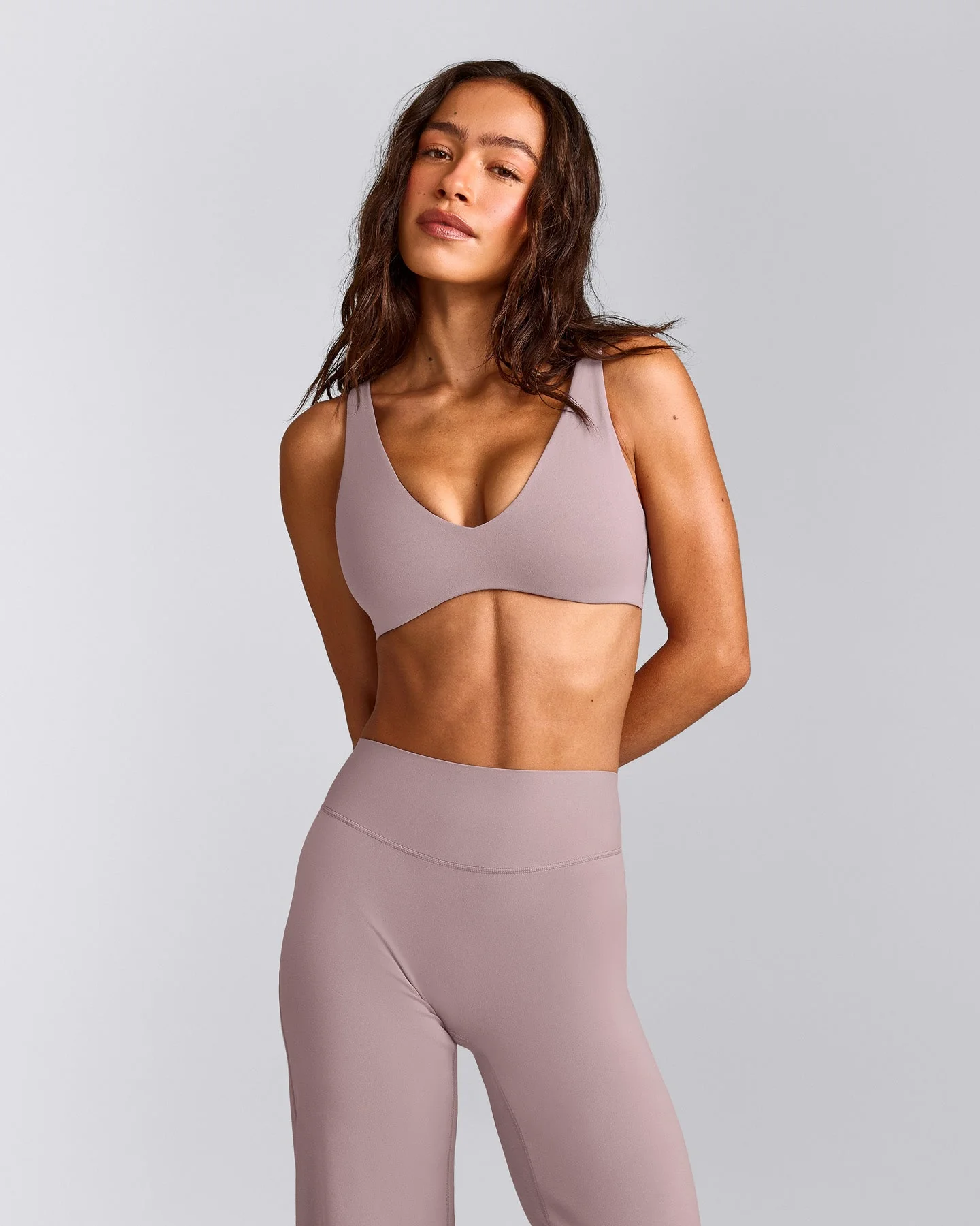 SoftMotion™ Scoop Back Bralette with White Logo | Dusty Purple