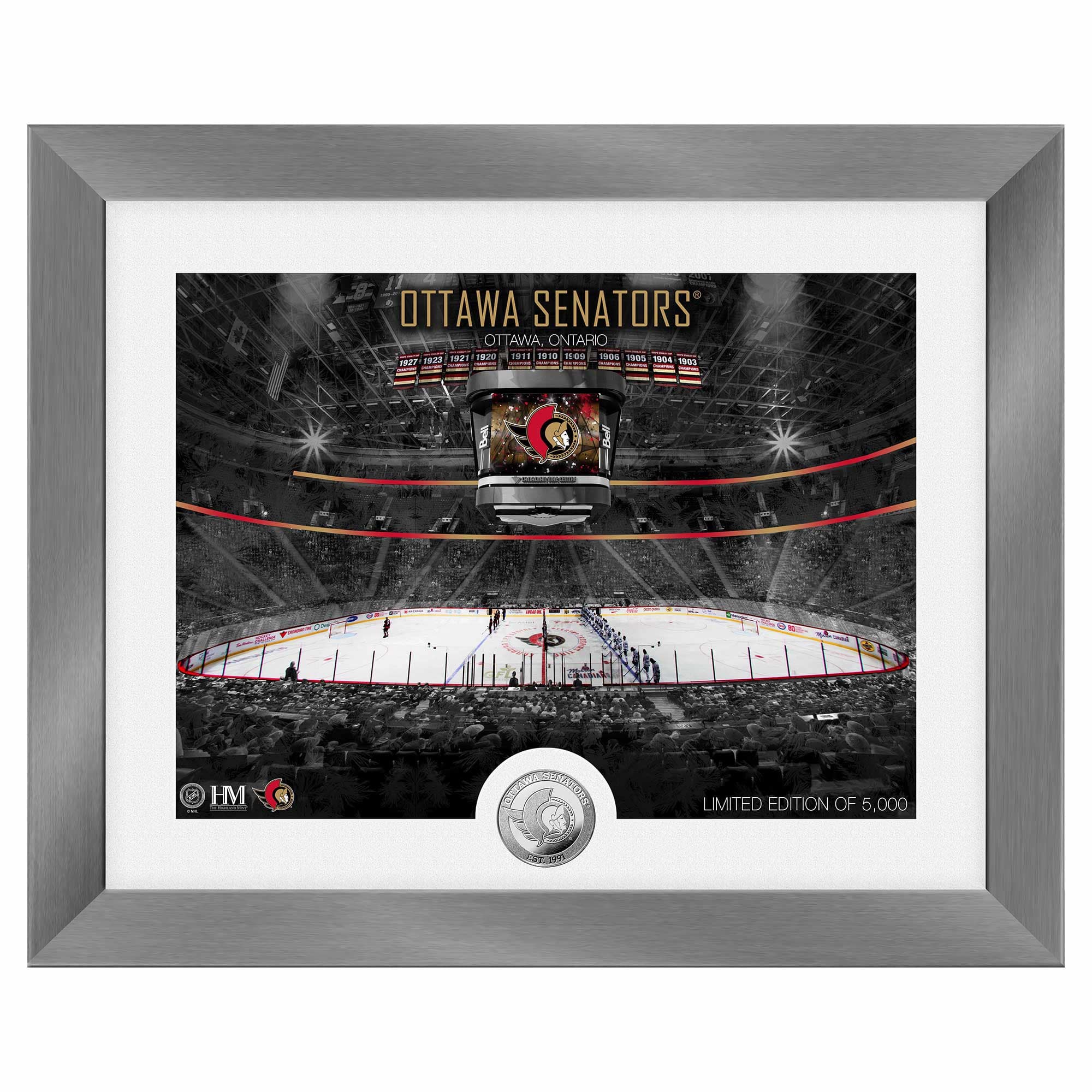Ottawa Senators Art Deco Stadium Silver Coin Framed NHL Photo