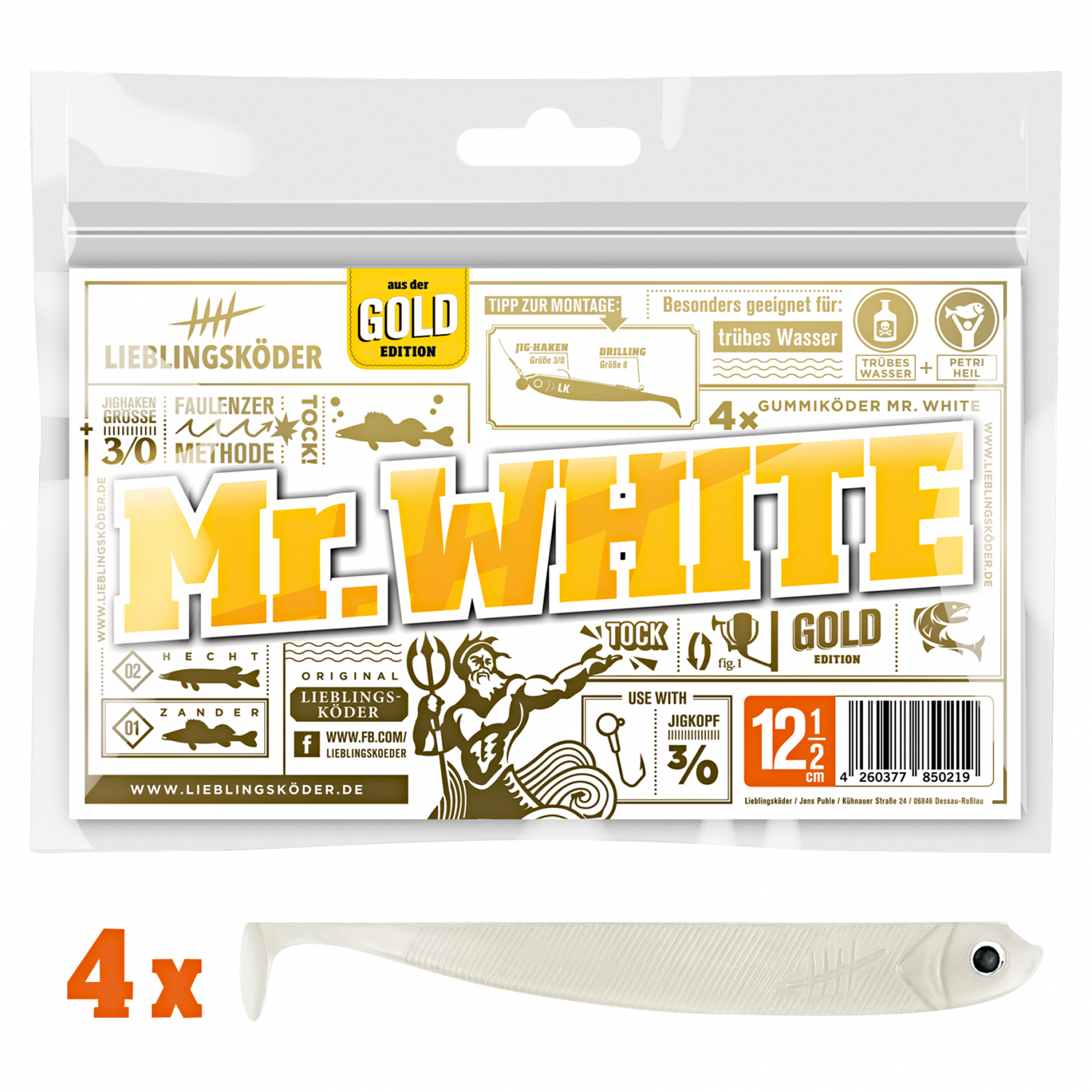 Lieblingsköder Shad Zander Bait (12.5 cm, Mr. White)