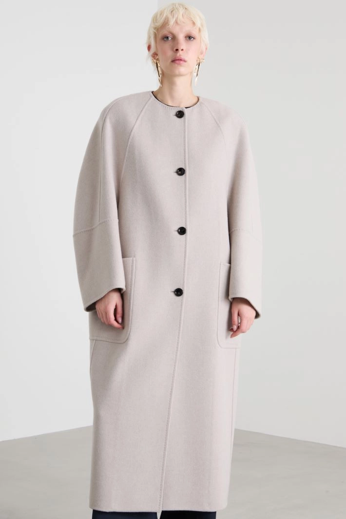 Cashmere crewneck coat - LIGHT BEIGE