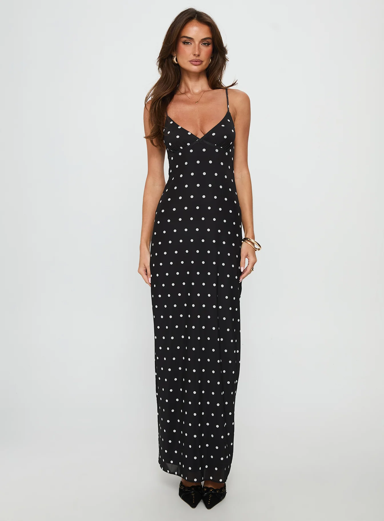 Glass Half Full Mesh Maxi Dress Black Polka