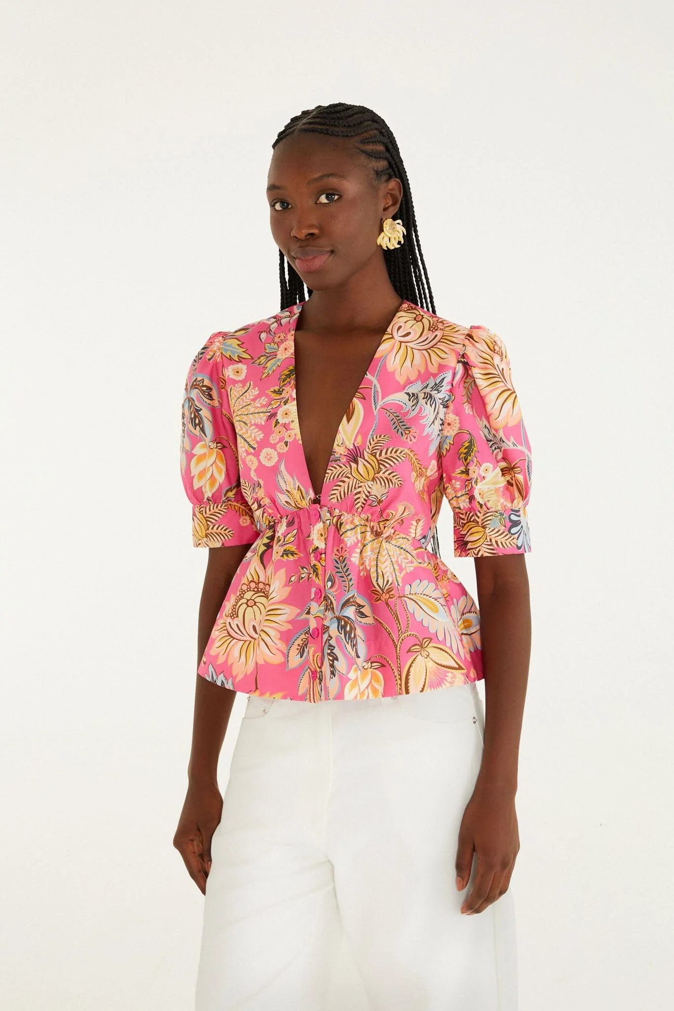 Pink Ligia Floral Puff Sleeve  Blouse