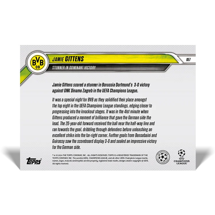 Jamie Gittens - Stunner in dominant victory - 24/25 UCC Topps NOW® Card 57