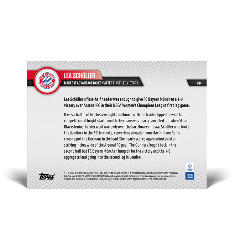 Topps UK - Makes it advantage Bayern after first-leg victory - UWCL TOPPS NOW® Card #14