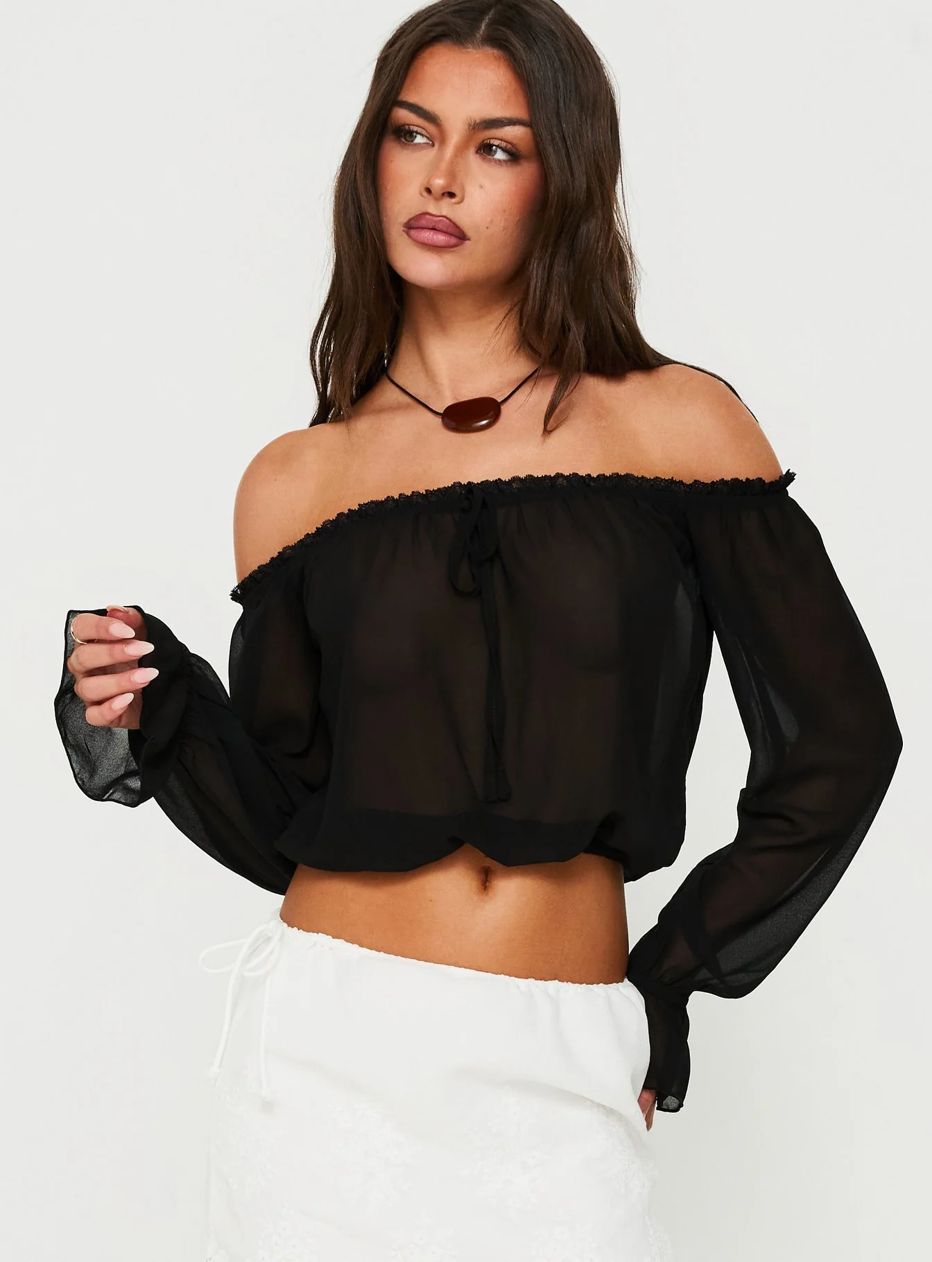 Mariya Off Shoulder Long Sleeve Top Black