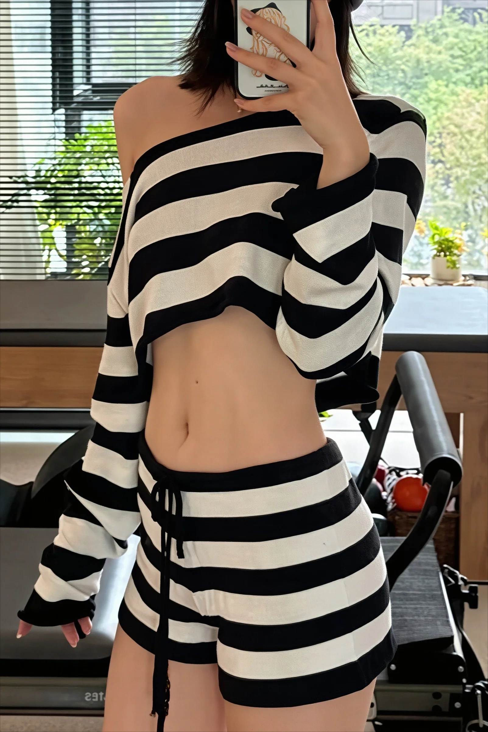Striped Cover Up Four Piece Bikini Set