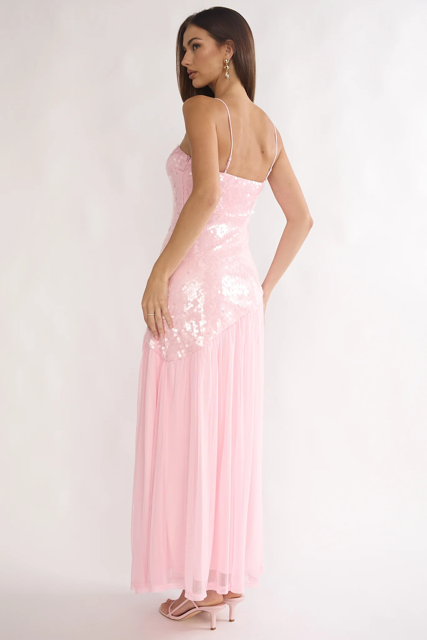 Azure Sun Drop Waist Split Maxi Dress Sequin Pink
