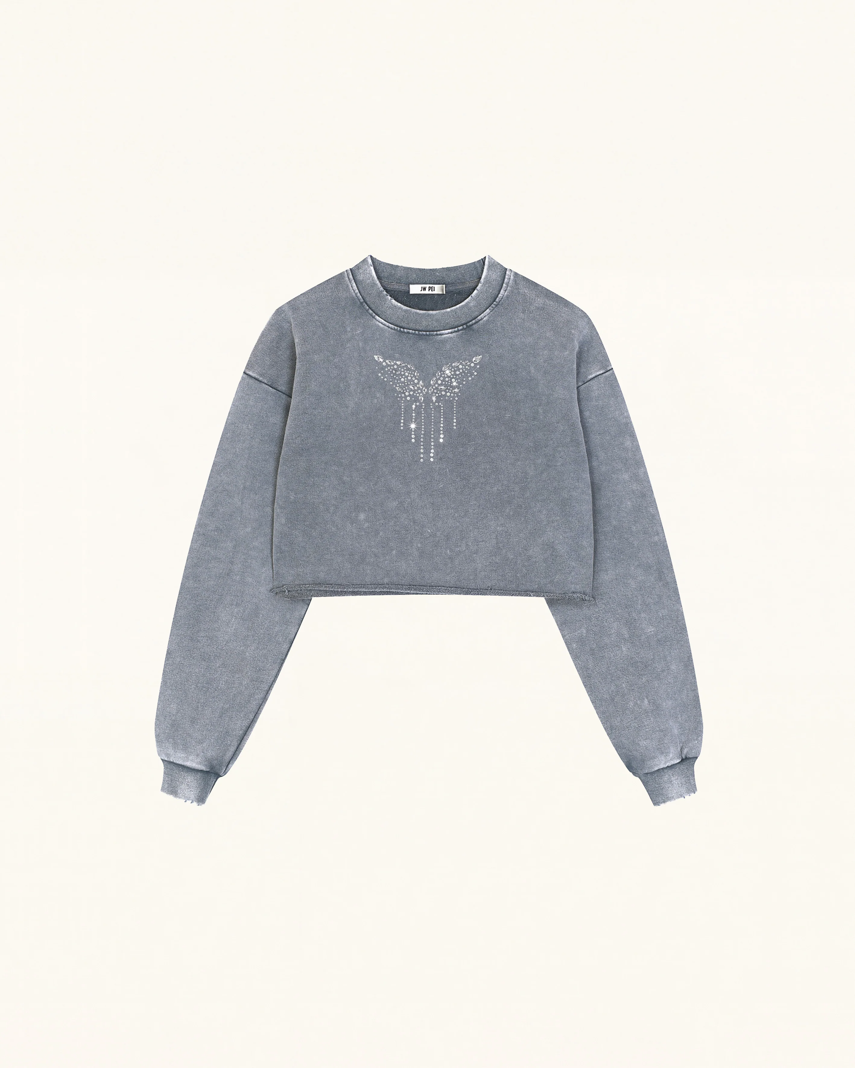 Angelic Dripping Crystal Wings Sweatshirt - Ash Cloud