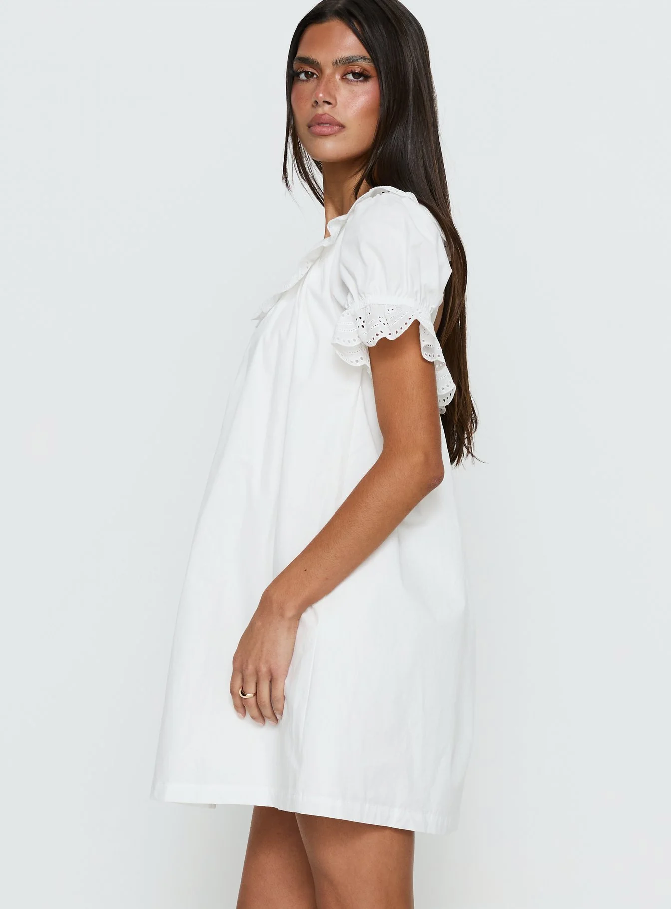 Trinka Frill Collared Mini Dress White