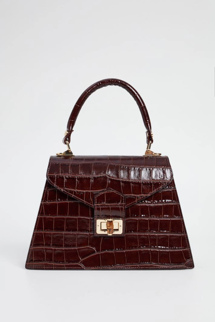 Crocodile print trapeze bag - BROWN