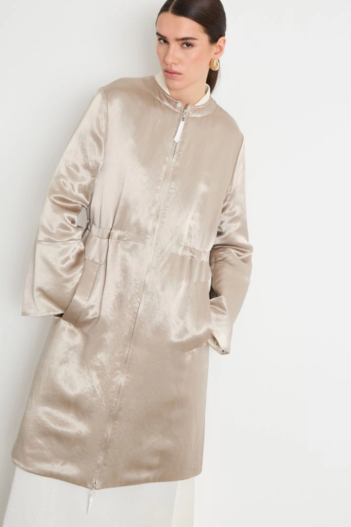 Long Padded Satin Coat - BEIGE