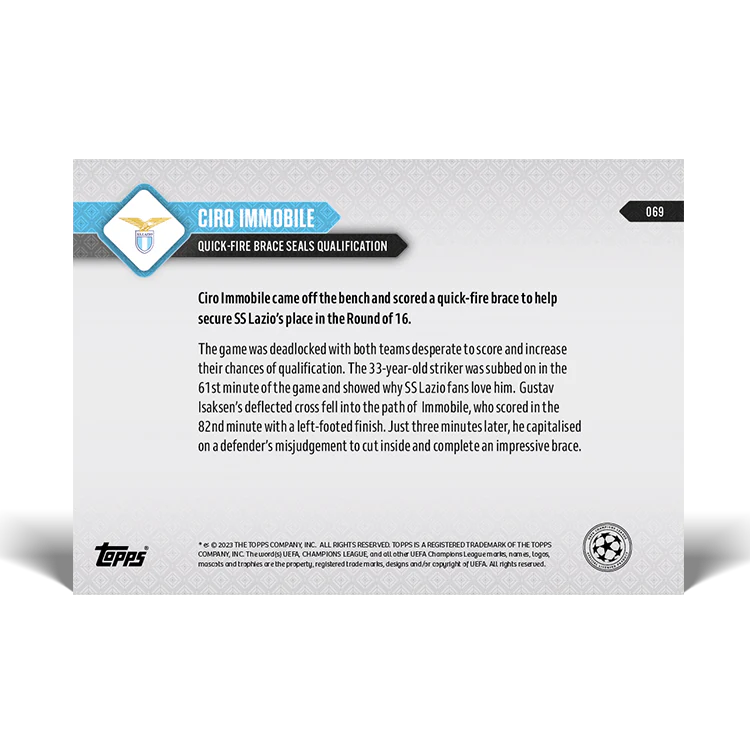 Topps UK - Ciro Immobile - Quick-fire brace seals qualification - UCL TOPPS NOW® Card #69