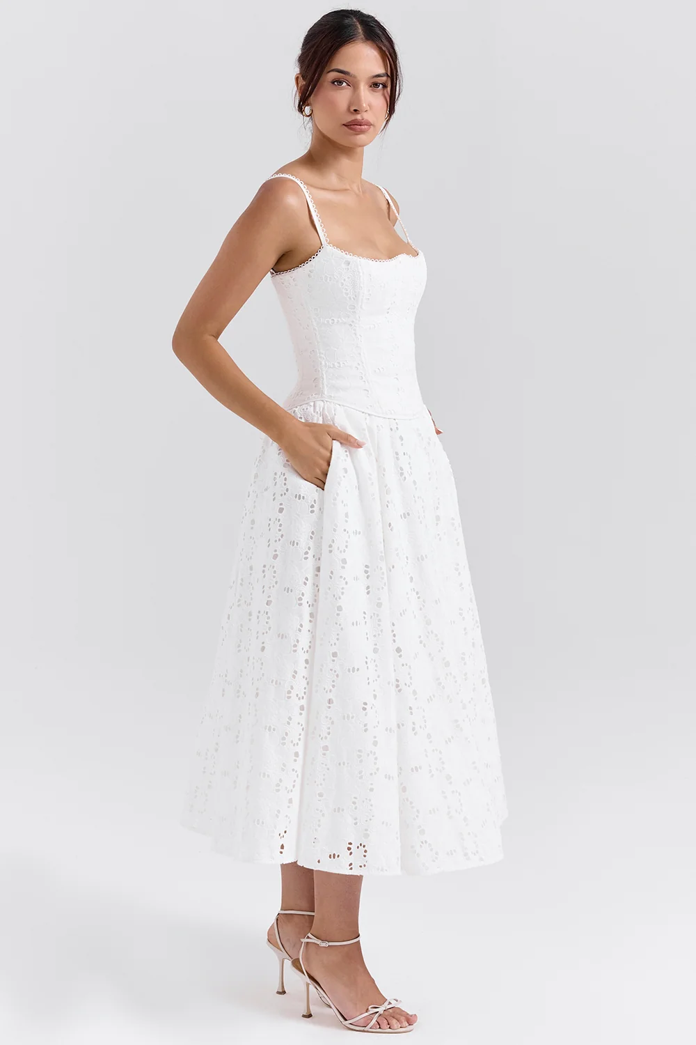 White Broderie Anglais Midi Skirt