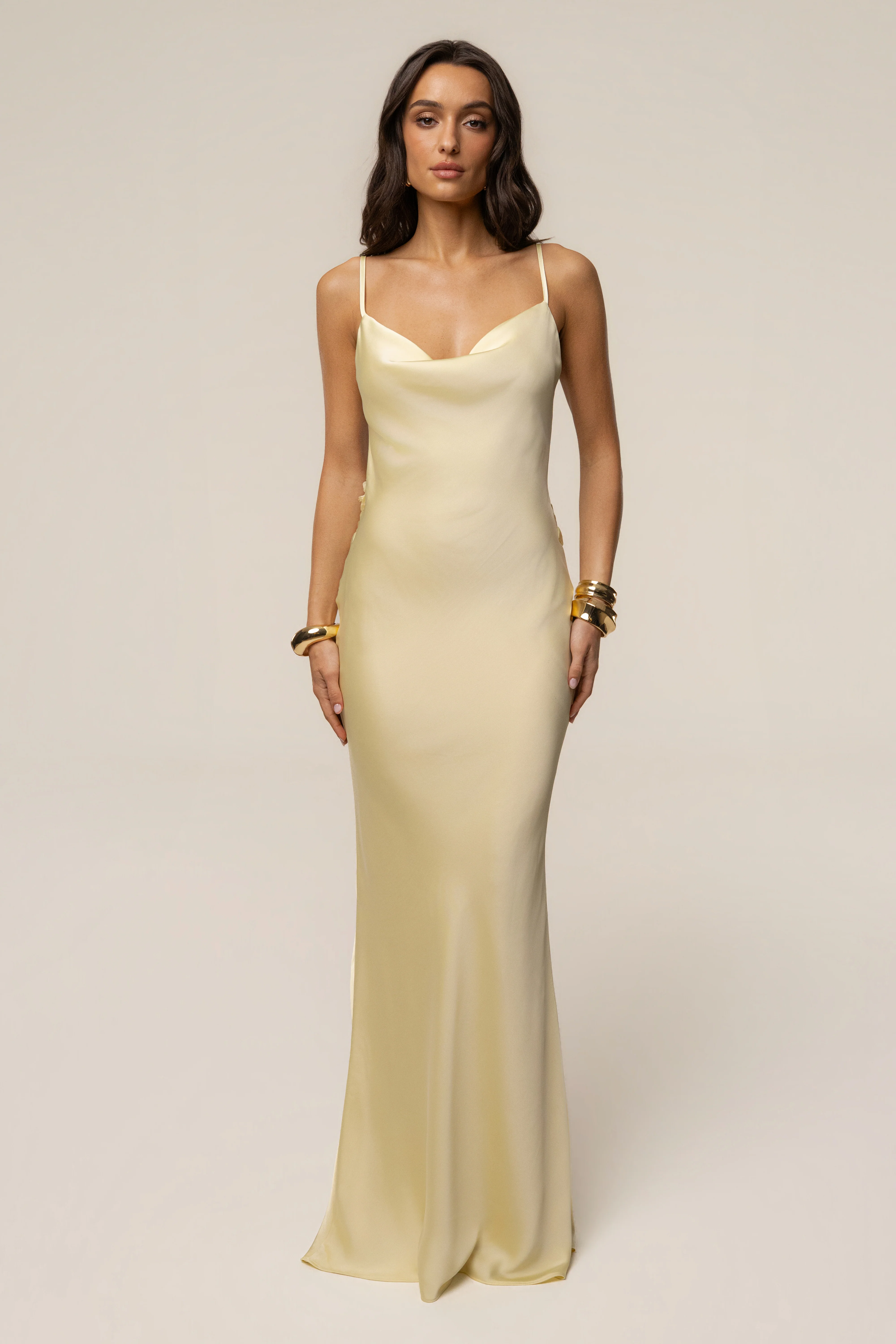 Yellow Down The Aisle Satin Gown