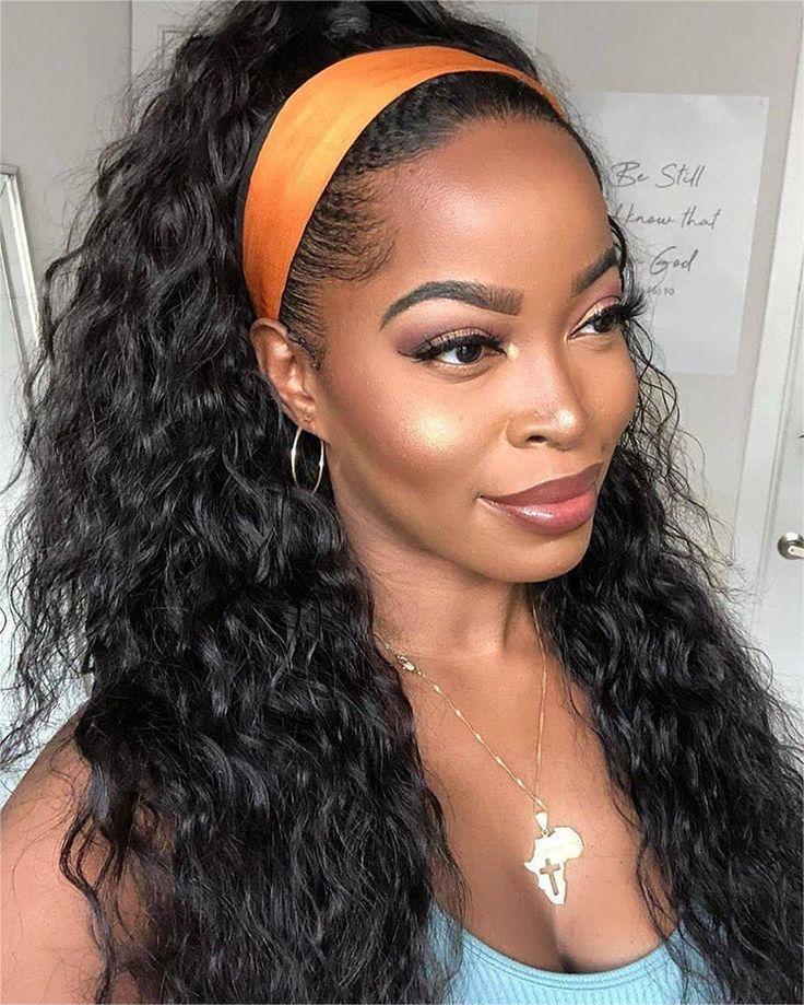 Ophirawig Headband Wig Natural Black Water Wave Wig For Beginners 100% Human Hair Wig