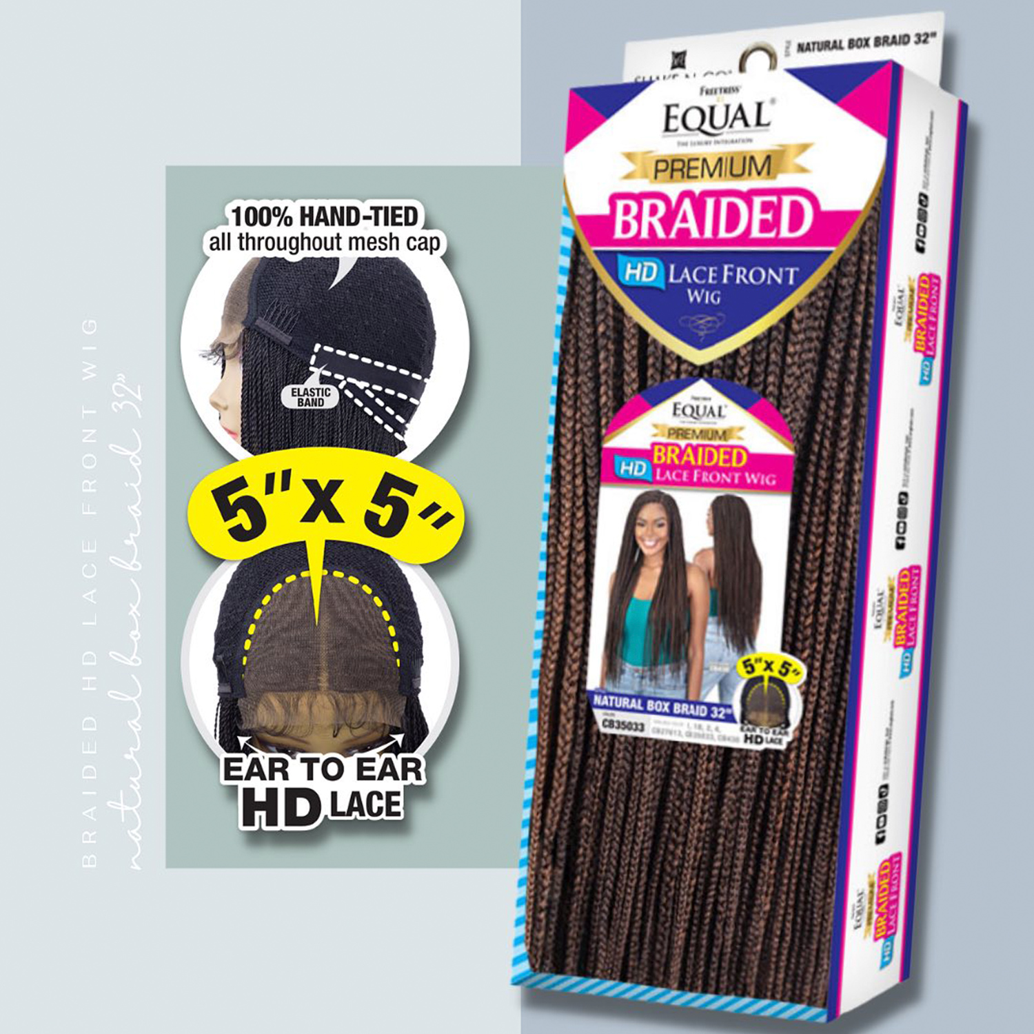 FreeTress Equal Braided HD Lace Front Wig Natural Box Braid 32