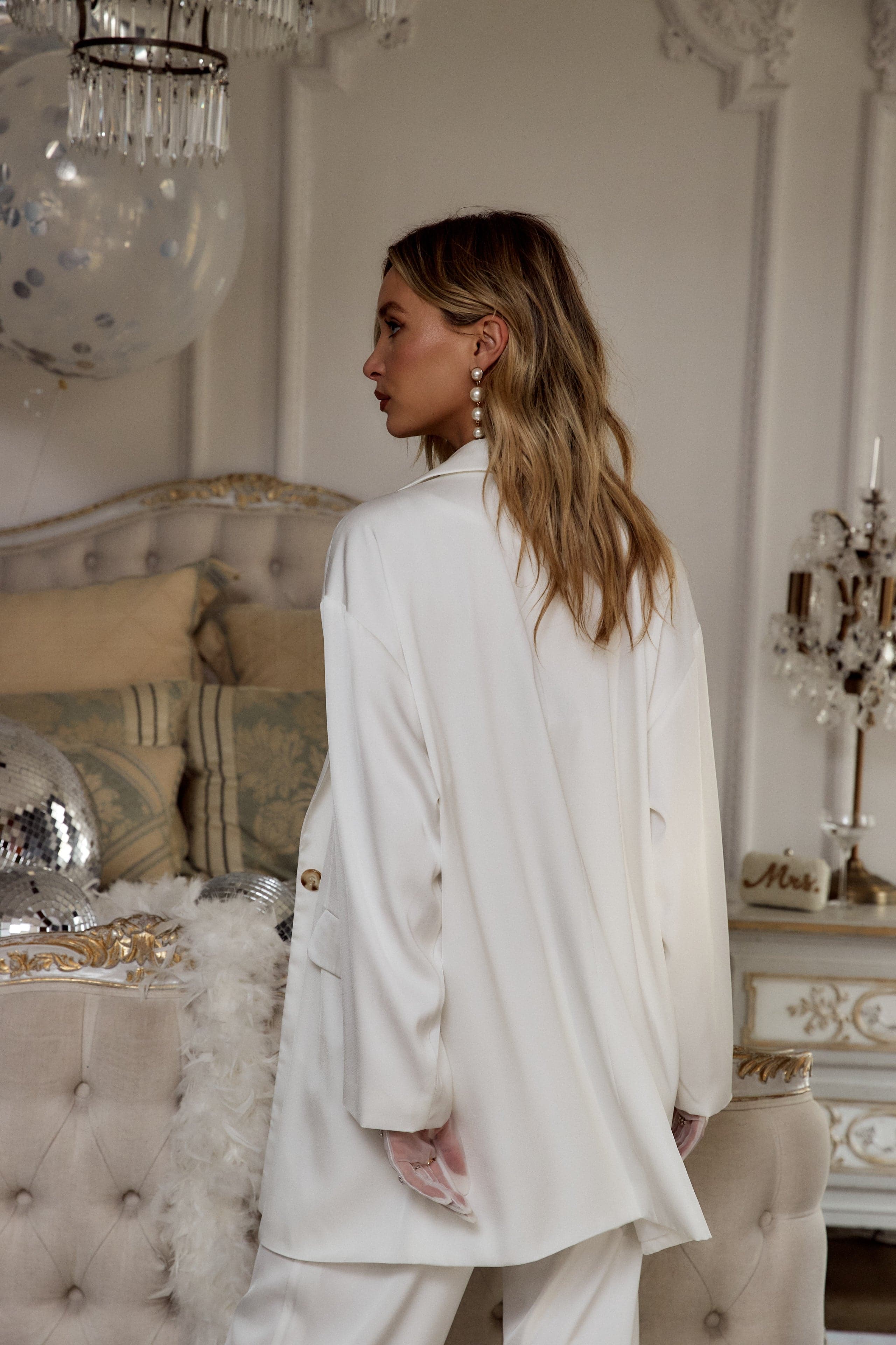 Halley White Satin Blazer
