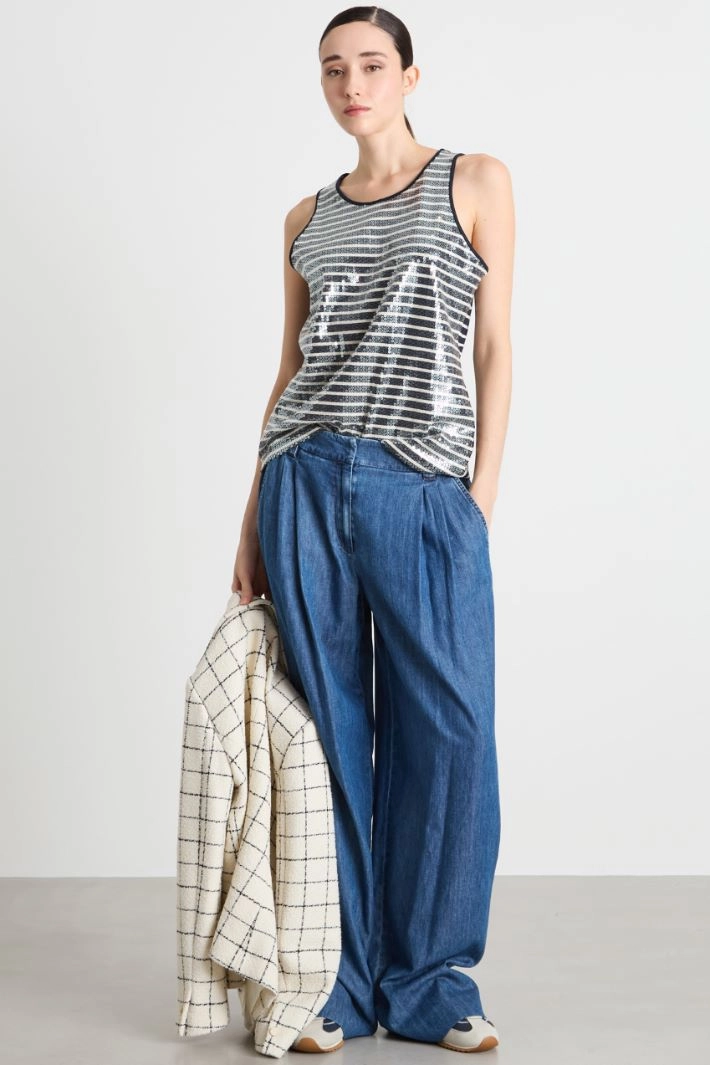 Fitted sequinned vest top - BLUE