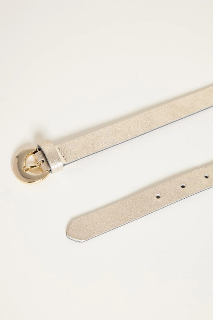 Metallic leather belt - BEIGE