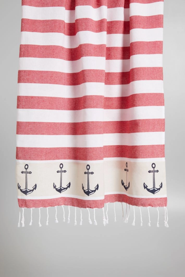Beach towel with fringes - RED WHITE BLUE