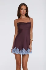 Evening Glow Satin Mini Dress Wine