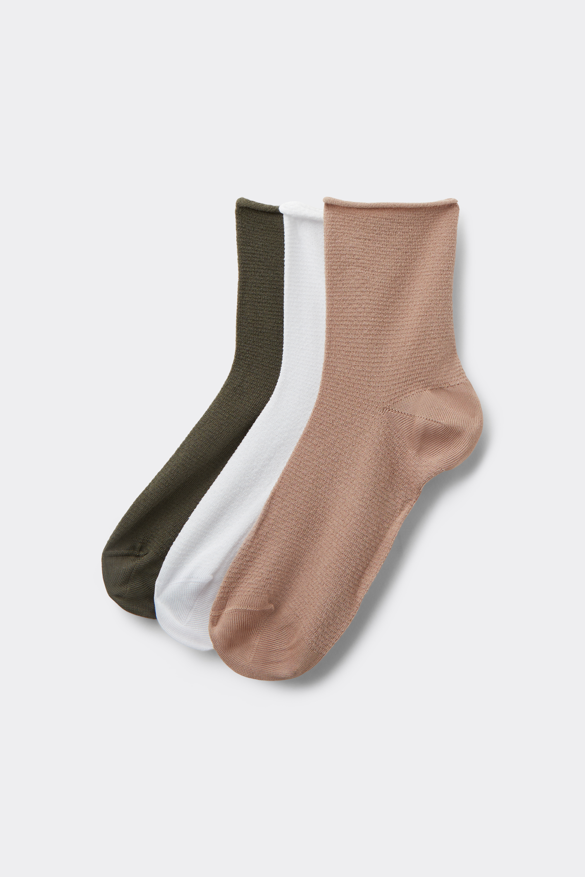 Three Pairs of Women's Short Patterned Hemless Cotton Socks