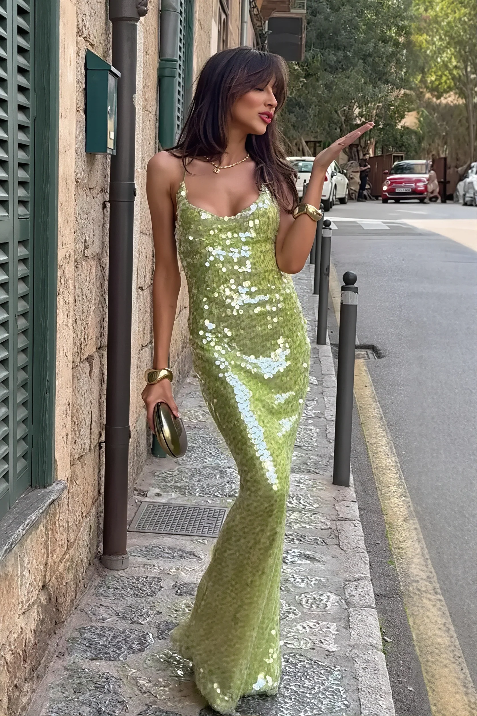 Sequin Backless Bodycon Cami Maxi Dress