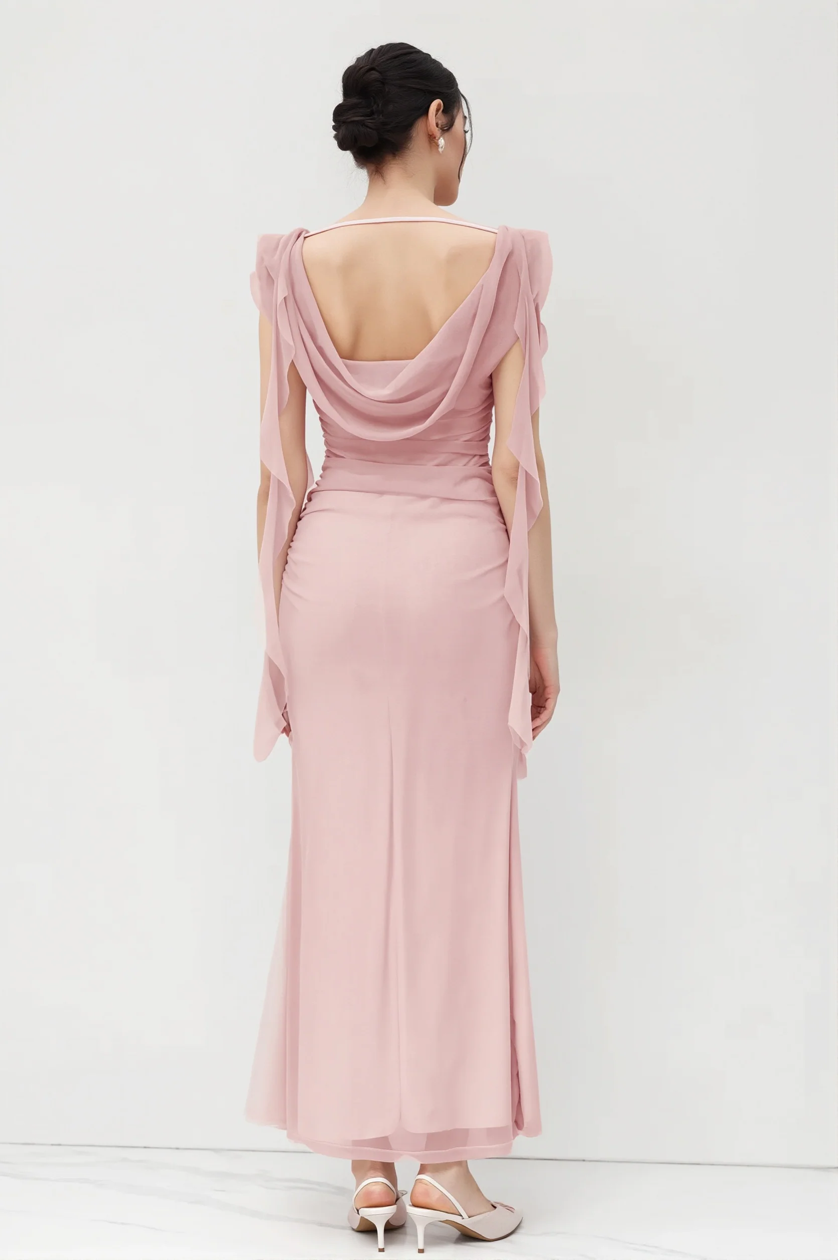 Lace Strap Backless Ruffle Maxi Dress